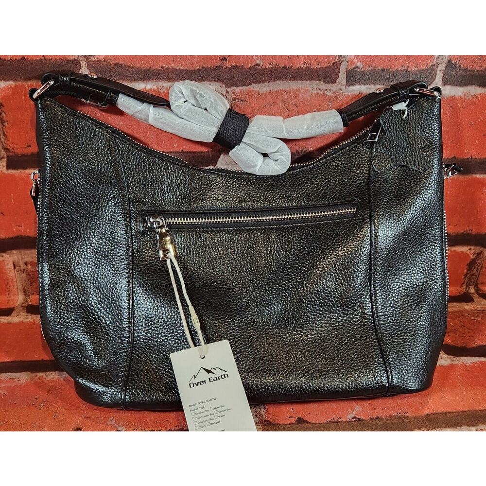 Over Earth Genuine leather Hobo Purse Shoulder Bag Crossbody Handbag BLACK NEW